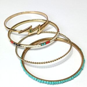 4 pc Bohemian Beaded Metallic Gold Bangle Bundle Collection